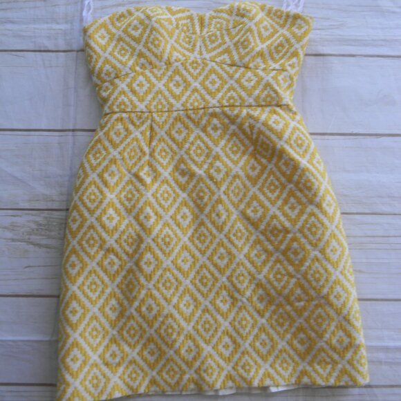 Anthropologie Hutch YELLOW/WHITE PATTERNED STRAPLESS 90'S Y2K DRESS SZ 4 - Picture 1 of 3